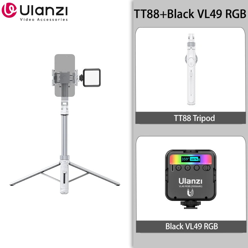 Ulanzi TT88 1.44M Overhead Selfie Stick Phone Tripod with Magnetic Clamp Wireless Remote Extension Tripod for LiveStreaming Vlog