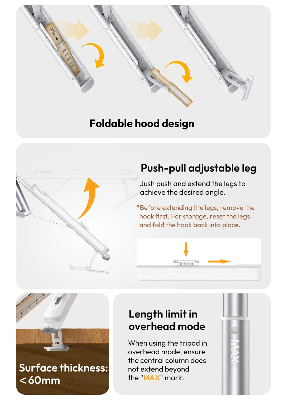Ulanzi TT88 Overhead Selfie Stick 1.44M with MagSafe Clamp Photograph Tripod for Phone Livestreaming Vlog with Remote Control