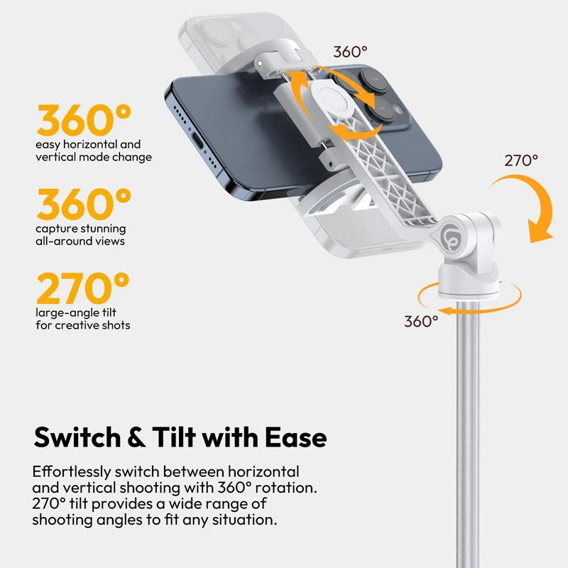 Ulanzi TT88 Overhead Selfie Stick 1.44M with MagSafe Clamp Photograph Tripod for Phone Livestreaming Vlog with Remote Control